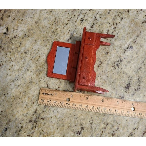 Greenbrier International Doll House Furniture Red Wood Plaid Bed. Mirror Dresser - Picture 10 of 11